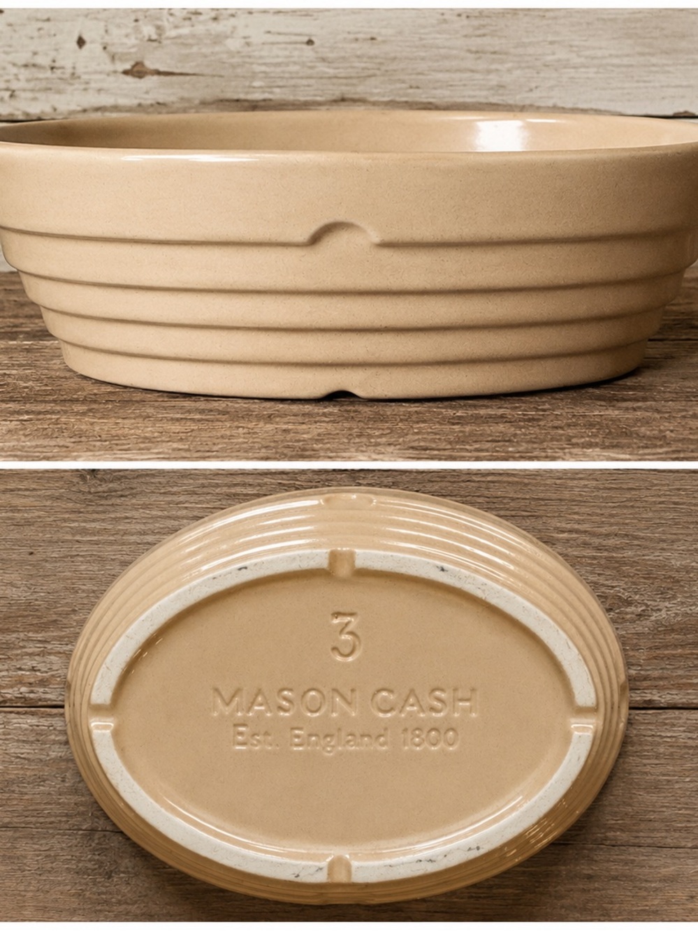 Mason Cash No. 3 Beige Stoneware Oval Baking Dish England Vintage 7”